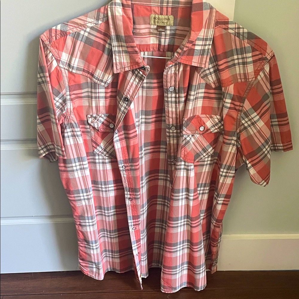Men’s Sonoma casual plaid button down shirt sleeve shirt large